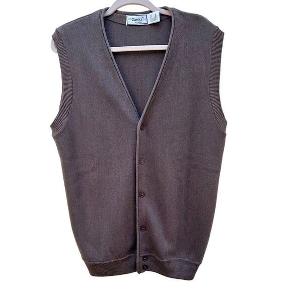 Classics by Palmland Vest Men's Large Khaki Tan Double Knit Grandpa Preppy - Picture 1 of 8
